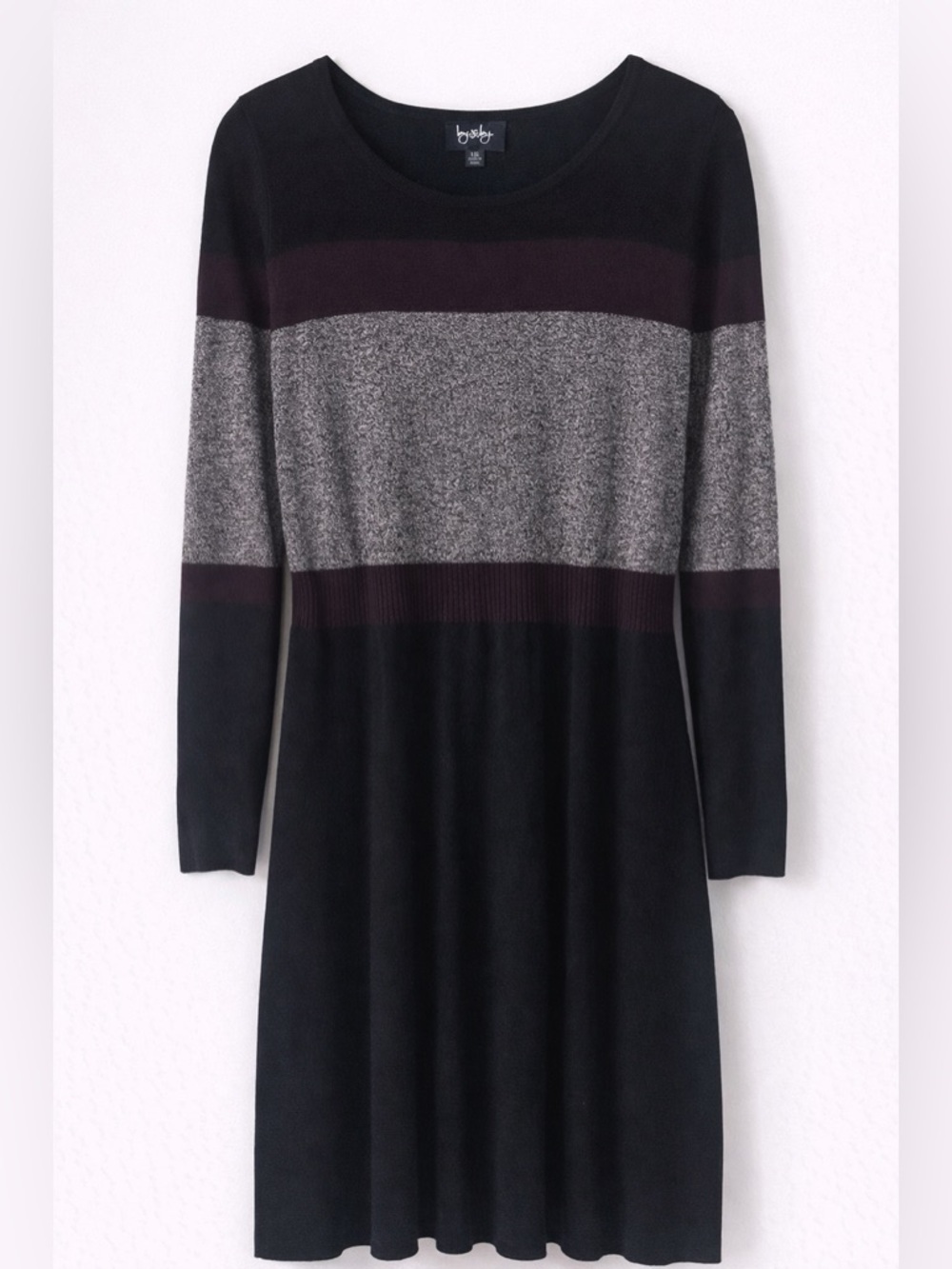 By & By Black Gray Colorblock Swing Dress XXL Plus Size Long Sleeve